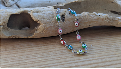 evil eye bracelet for kids with enamel charms