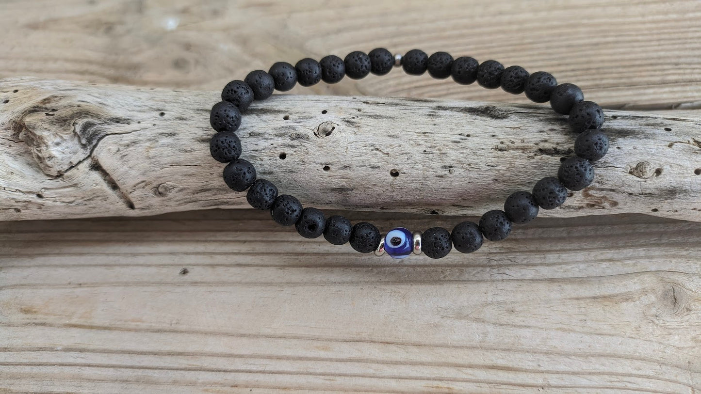 Men's Evil Eye Lava Bracelet - Evil Eye Protection Bracelet - Gift For Him