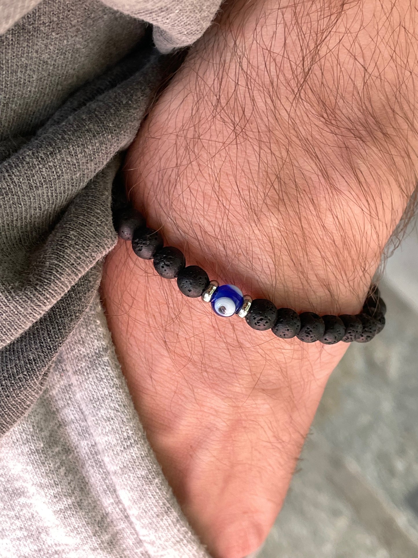 Men's Evil Eye Lava Bracelet - Evil Eye Protection Bracelet - Gift For Him