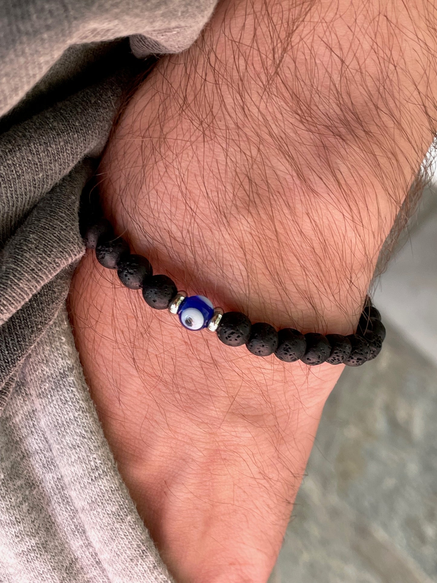 Men's Evil Eye Lava Bracelet - Evil Eye Protection Bracelet - Gift For Him