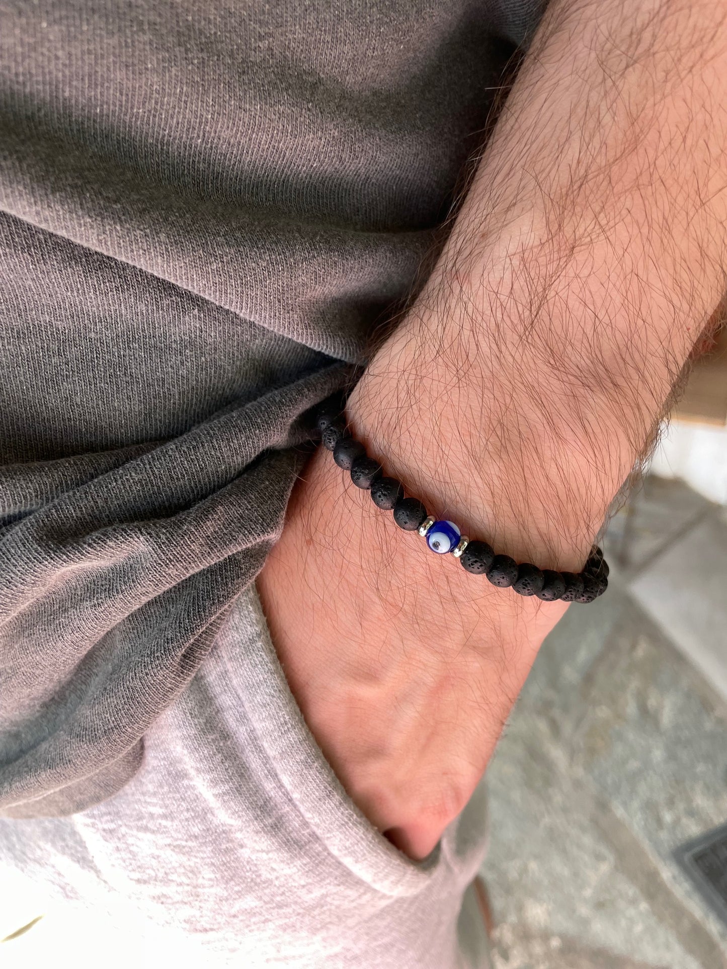 Men's Evil Eye Lava Bracelet - Evil Eye Protection Bracelet - Gift For Him