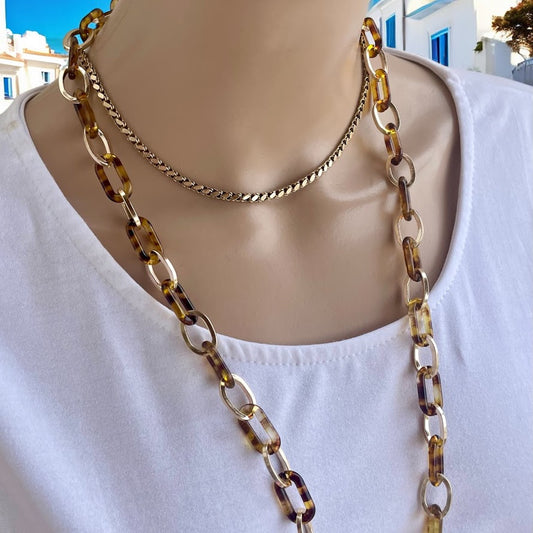 Collier acrylique imprimé léopard - Cadeau pour elle - Bijoux Boho