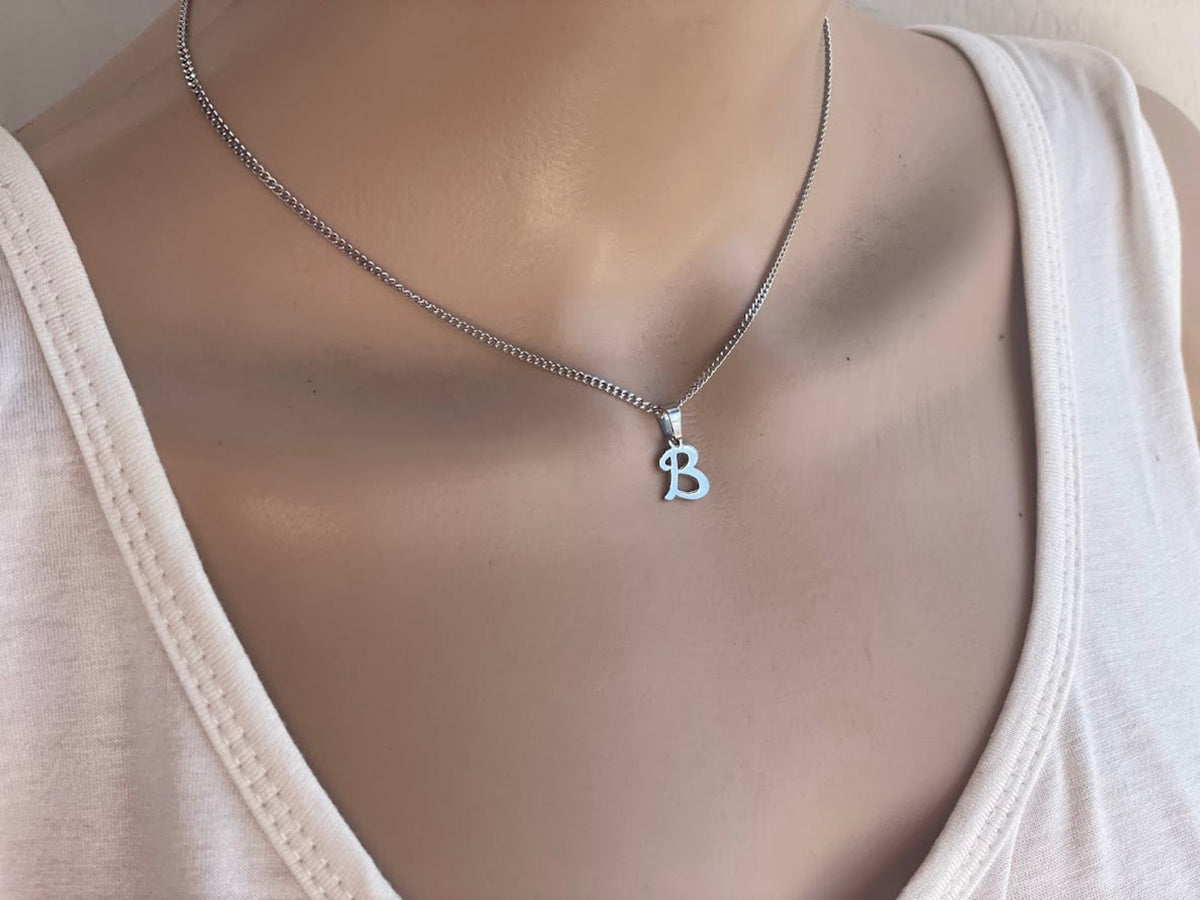 Initial necklace with Letter Charm - Stainless Steel Jewelry