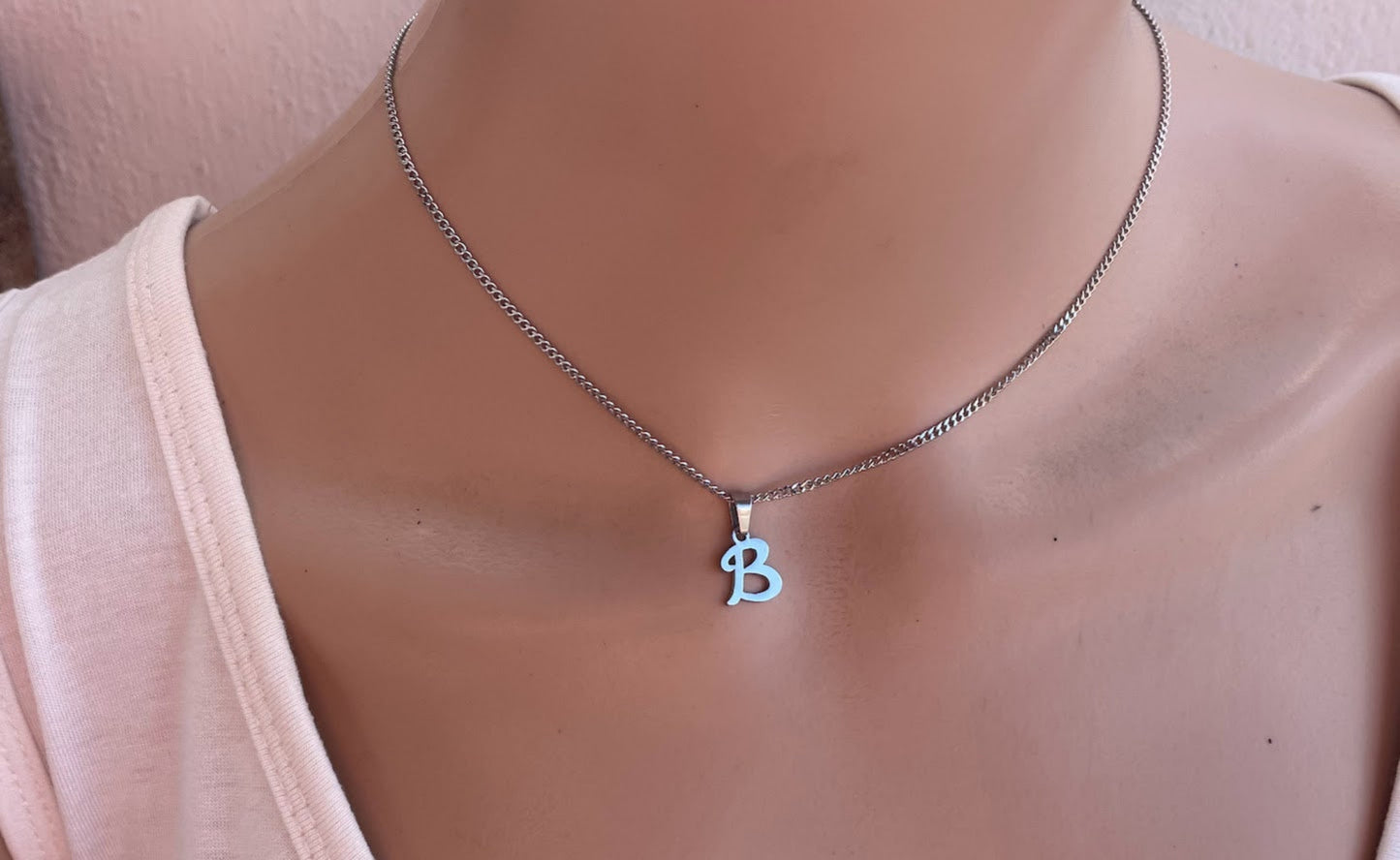 Initial necklace - Letter Charm - Stainless Steel Jewelry - Gift for Her