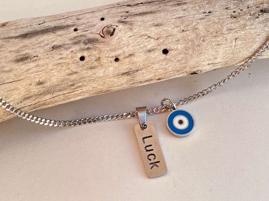 Pendentif Oeil Bleu Chance en Acier - Cadeau Femme - Oeil bleu Grec