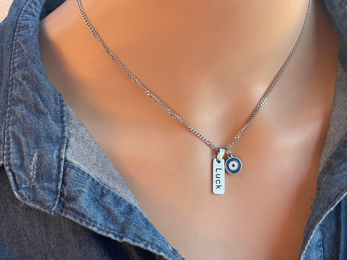 Evil Eye Lucky Charms Necklace - Stainless jewelry - Gift for her - Tiny jewelry - Greek Gift