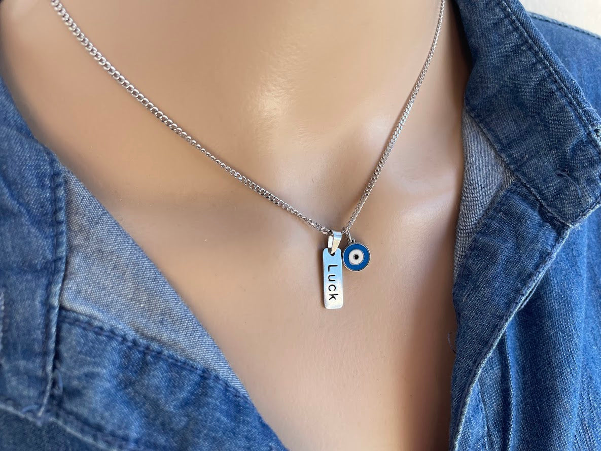 Evil Eye Lucky Charms Necklace - Stainless jewelry - Gift for her - Tiny jewelry - Greek Gift