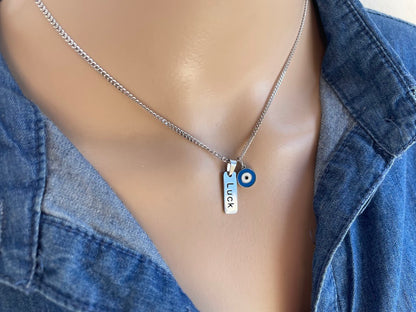 Pendentif Oeil Bleu Chance en Acier - Cadeau Femme - Oeil bleu Grec