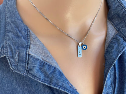 Evil Eye Lucky Charms Necklace - Stainless jewelry - Gift for her - Tiny jewelry - Greek Gift