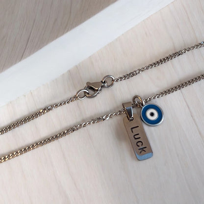 Pendentif Oeil Bleu Chance en Acier - Cadeau Femme - Oeil bleu Grec