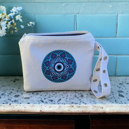 Mandala Evil Eye Cotton Zip Pouch | Made in Greece