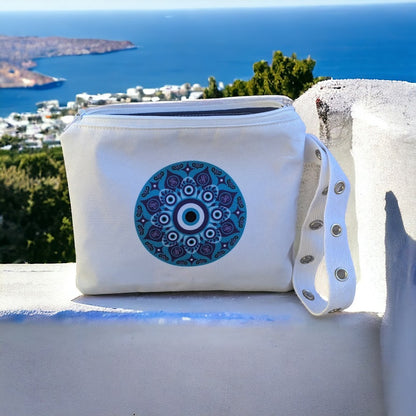 Mandala Evil Eye Cotton Zip Pouch | Made in Greece