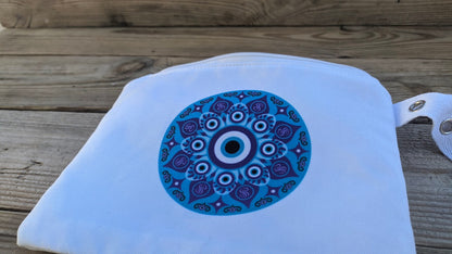 Mandala Evil Eye Cotton Zip Pouch | Made in Greece