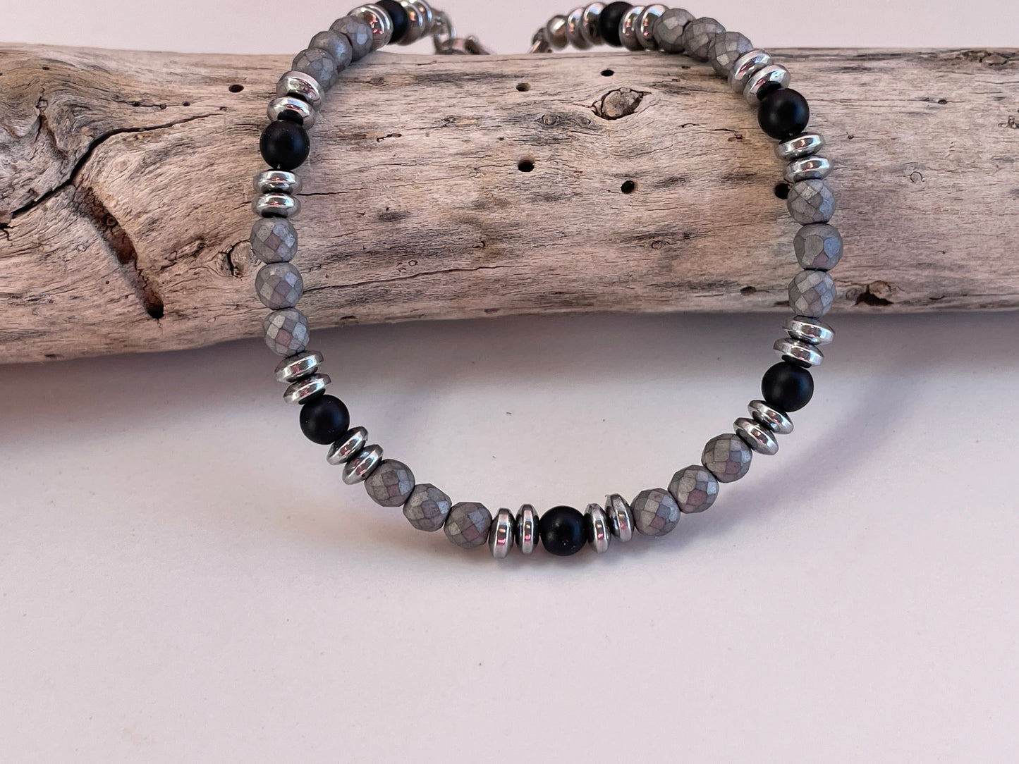 Minimalist Men’s Hematite & Onyx Bracelet - Gift for Him
