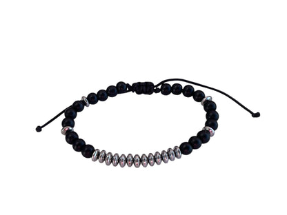Men’s Mat Onyx & Silver Hematite Bracelet - Gift for Him