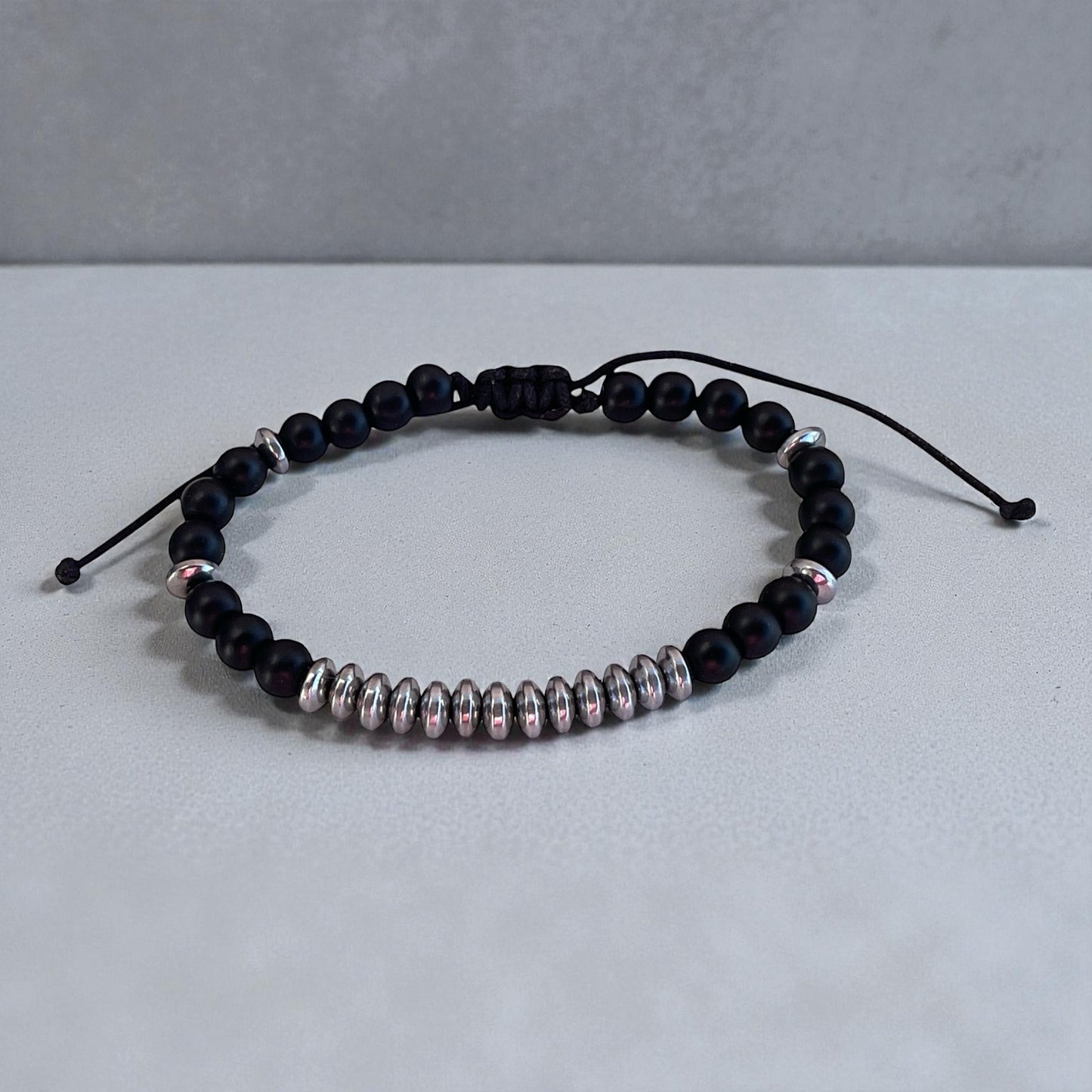 Men’s Mat Onyx & Silver Hematite Bracelet - Gift for Him