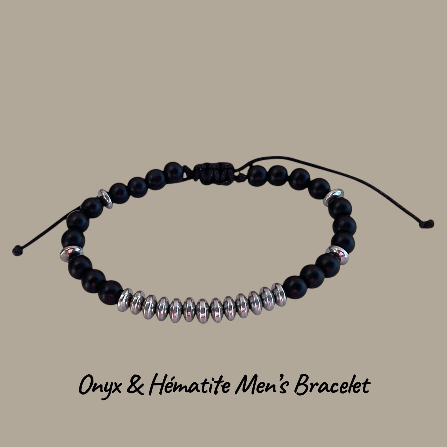 Men’s Mat Onyx & Silver Hematite Bracelet - Gift for Him