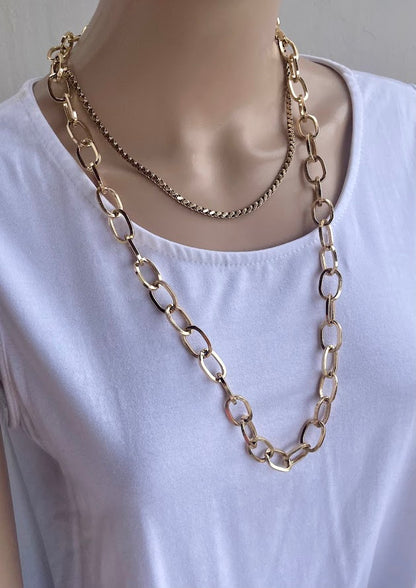 Long Aluminum Gold Paperclip Necklace - Gift for her