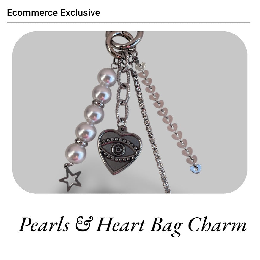 Bijou de Sac Perles Nacrées et Coeur - Acier Inoxydable - Accessoire Sac