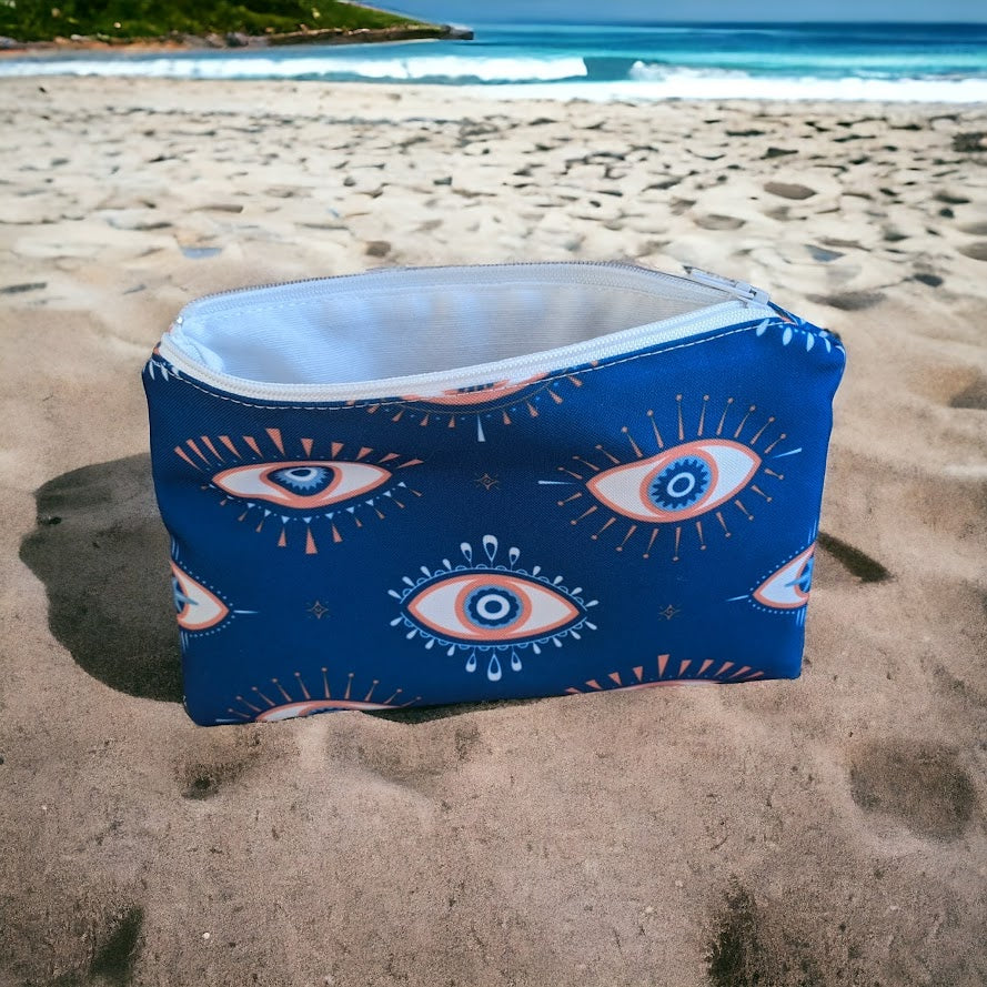 Blue Evil Eye Pouch - Greek gift - Gift for Her - Polyester Bag