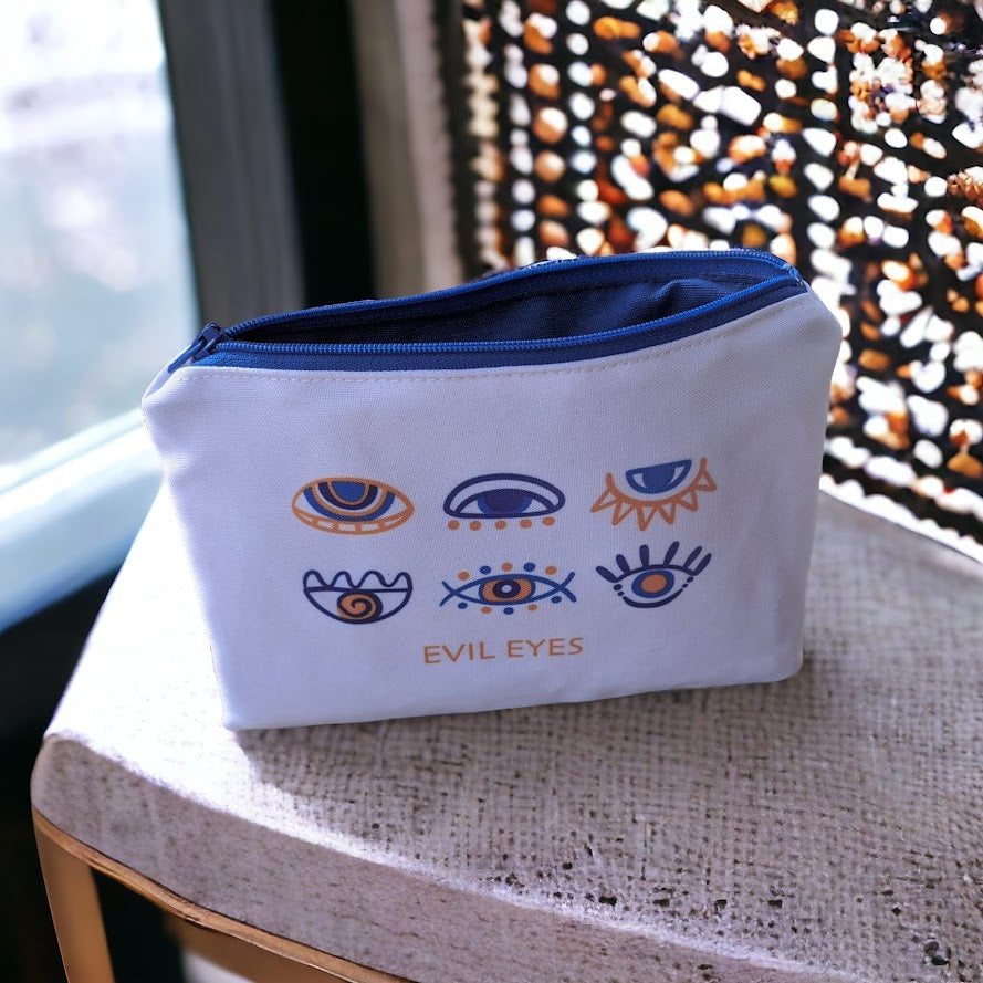 Evil Eye Handmade Pouch - Zipper Bag - Made in Greece - Gift for Her