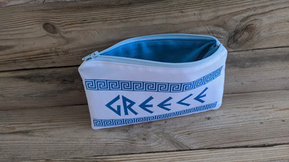 Greek Key Blue Pouch - Handmade Zipper Bag - Made in Greece