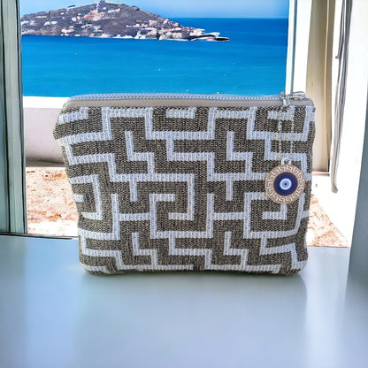 Greek Key Fabric Pouch - Available in two Colors - Greek gift