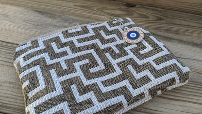 Greek Key Fabric Pouch - Available in two Colors - Greek gift