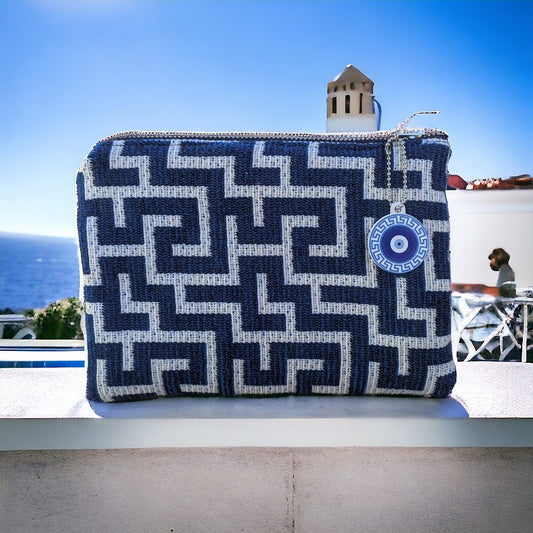 Greek Key Fabric Pouch - Available in two Colors - Greek gift