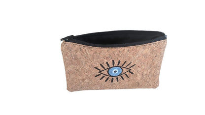 Cork Evil Eye Embroidered Purse - Greek Gift - Evil Eye accessory