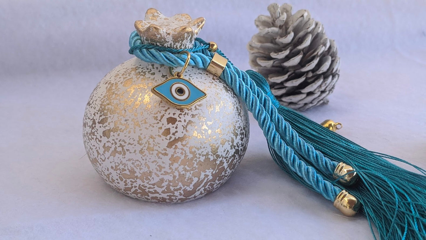 Evil Eye Ceramic Pomegranate with Tassel - Greek Gouria