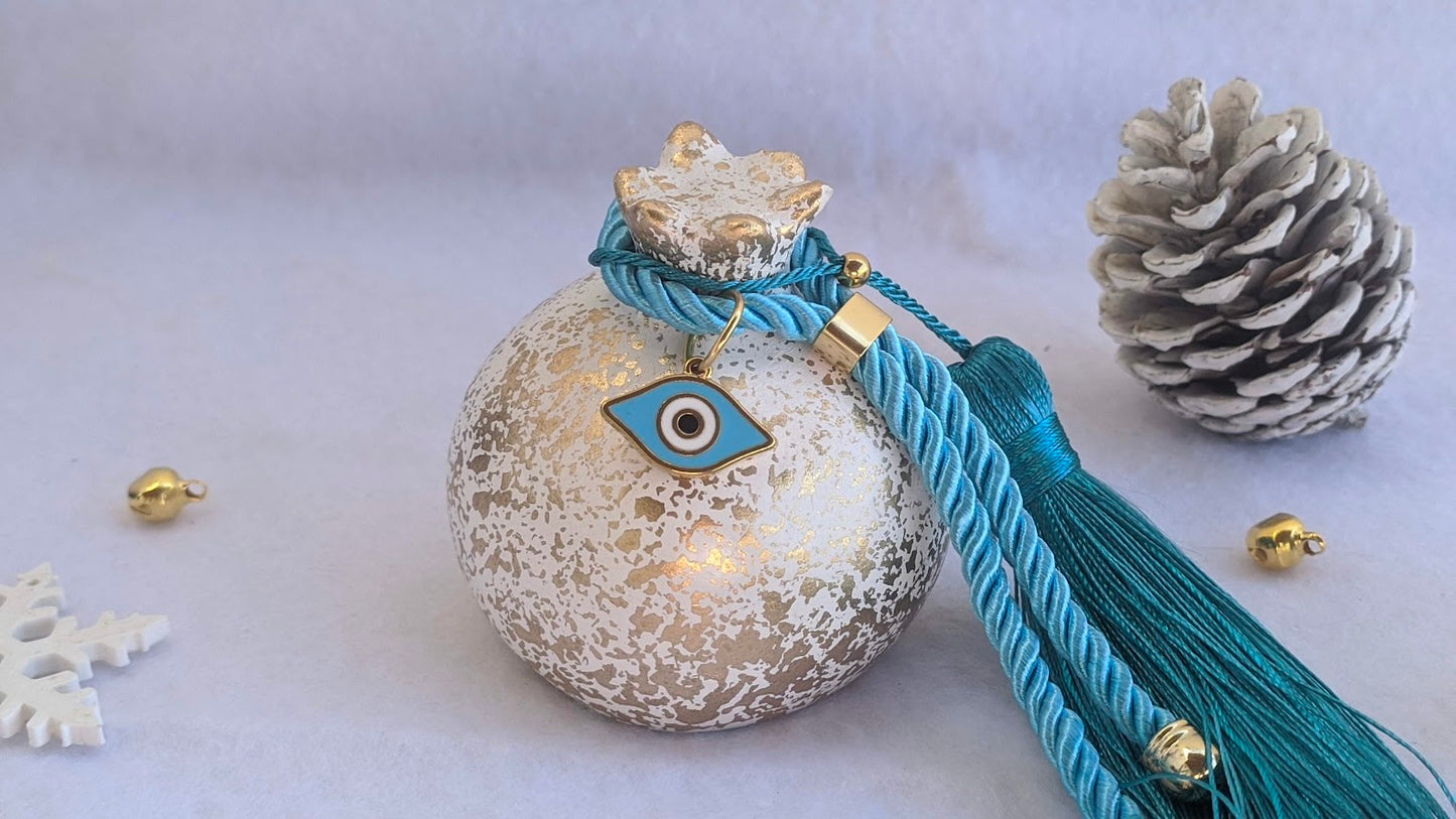 Evil Eye Ceramic Pomegranate with Tassel - Greek Gouria