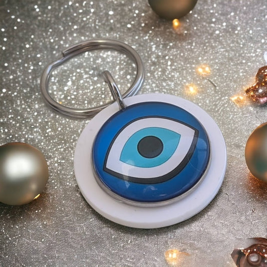 Handmade Evil Eye Keychain & Bag Charm | Greek Gift | Plexiglass & Glass Design