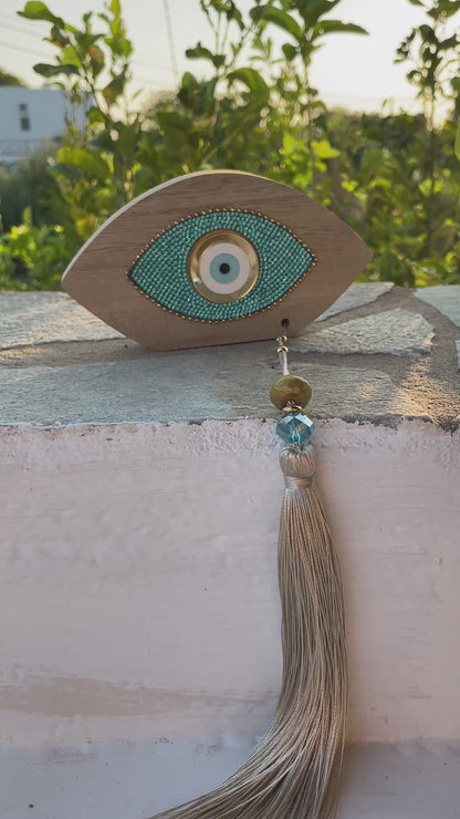 Oeil en bois – Suspension murale ou décoration de table - Idée cadeau - Protection de la Maison