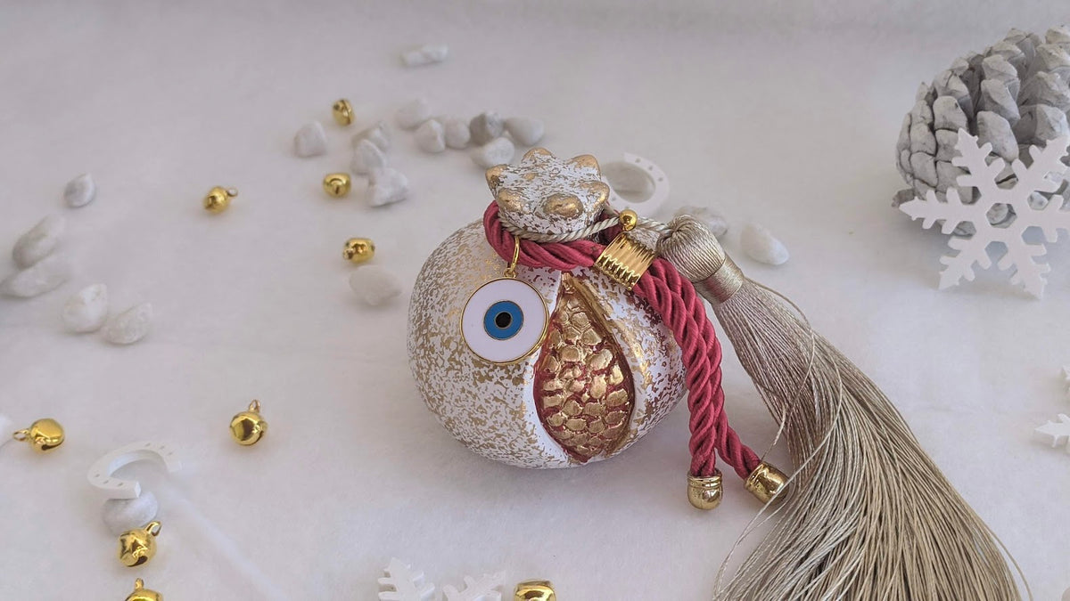 Evil Eye Ceramic Pomegranate with Tassel