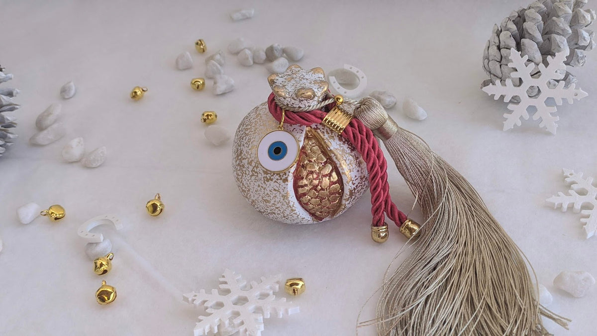 Evil Eye Ceramic Pomegranate with Tassel
