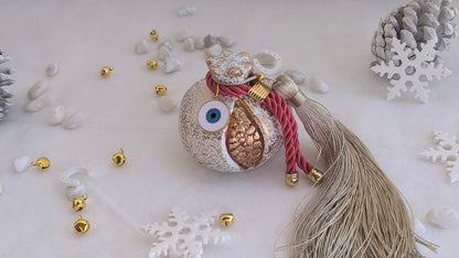Evil Eye Ceramic Pomegranate with Tassel