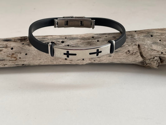 Bracelet Croix en Caoutchouc Noir - Bijou Homme