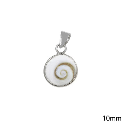 Silver pendant with a circular design on a white background
