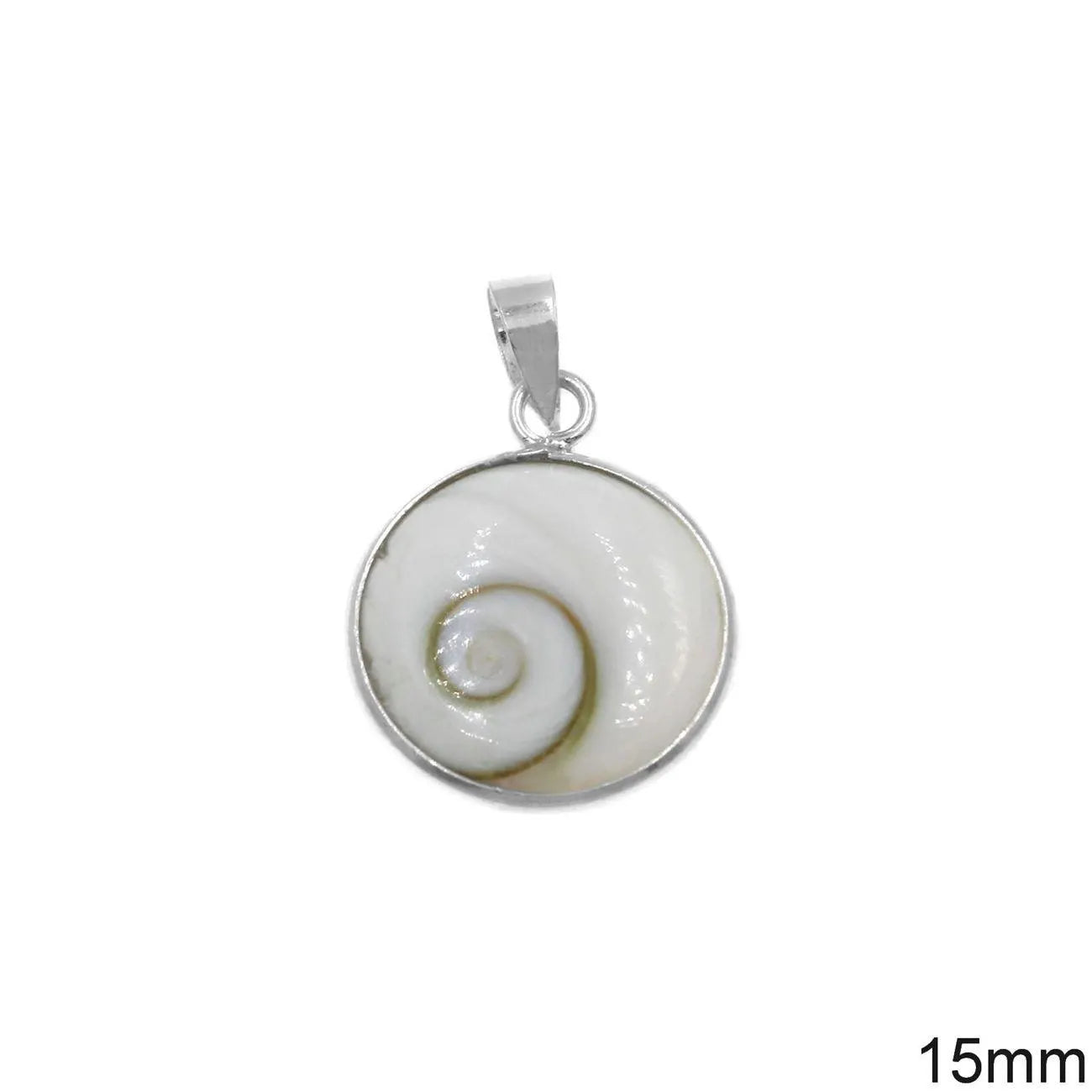 Shell pendant with silver bail on a white background
