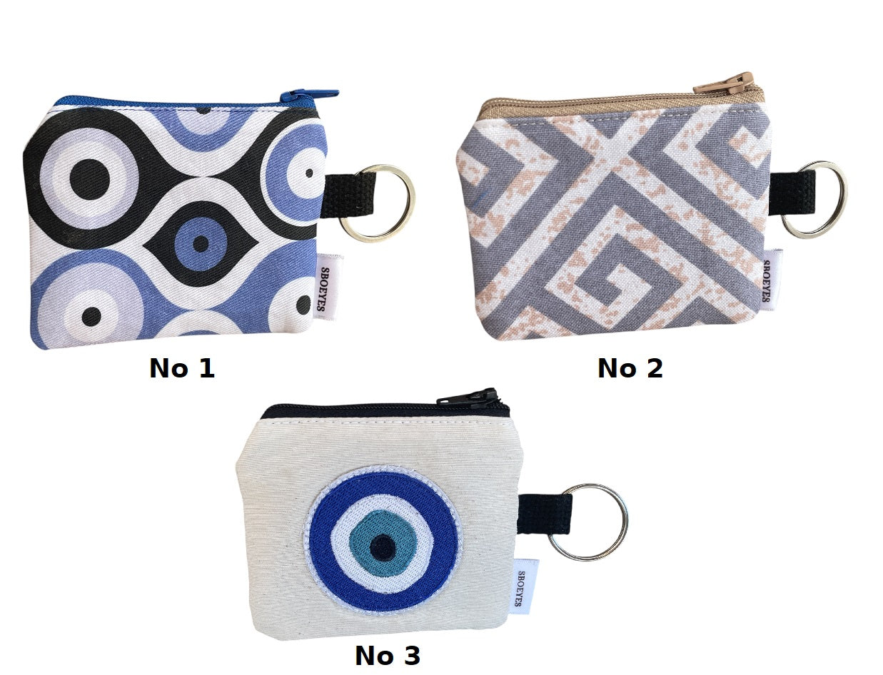 Greek Evil Eye Keychain Coin Purse - 3 Designs to Choose From - Greek Gift