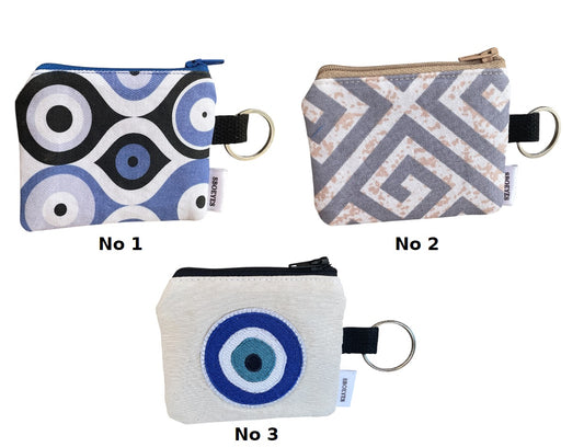 Greek Evil Eye Keychain Coin Purse - 3 Designs to Choose From - Greek Gift