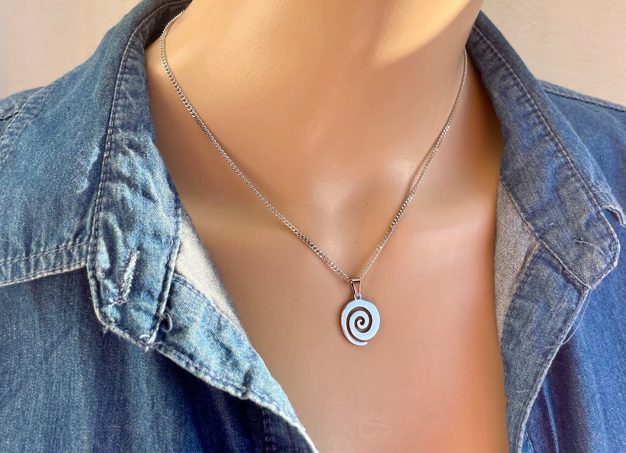 Spiral Pendant Necklace: Stainless Steel Elegance from Greece