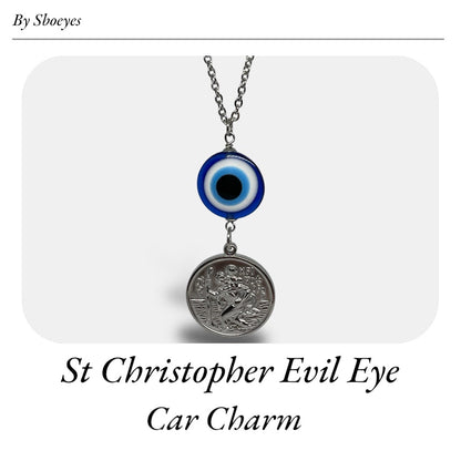 St Christopher Evil Eye Car Charm on a white background
