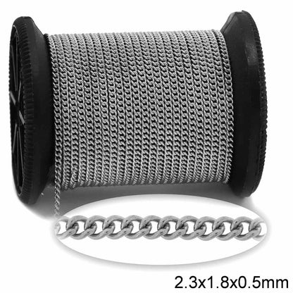 Spool of silver chain with a single chain on a white background.