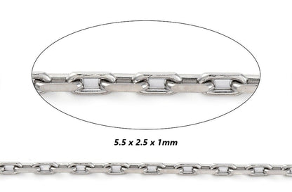 Silver chain with dimensions labeled on a white background