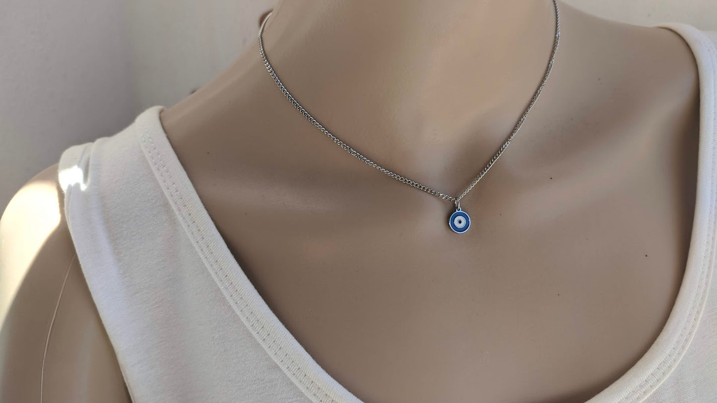 Tiny Evil Eye Necklace - Stainless jewelry - Gift for her - Tiny jewelry - Greek Gift