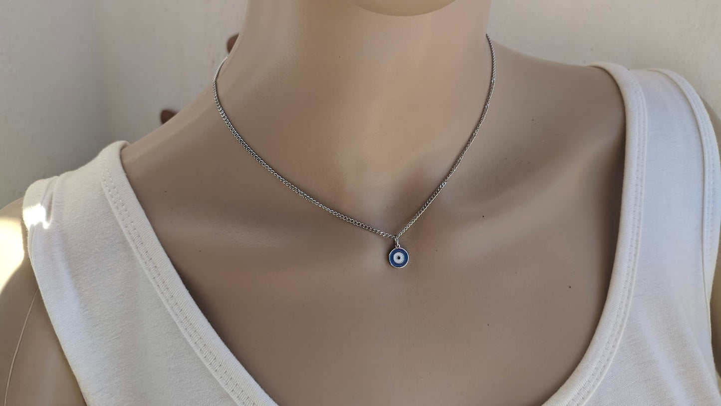 Tiny Evil Eye Necklace - Stainless jewelry - Gift for her - Tiny jewelry - Greek Gift