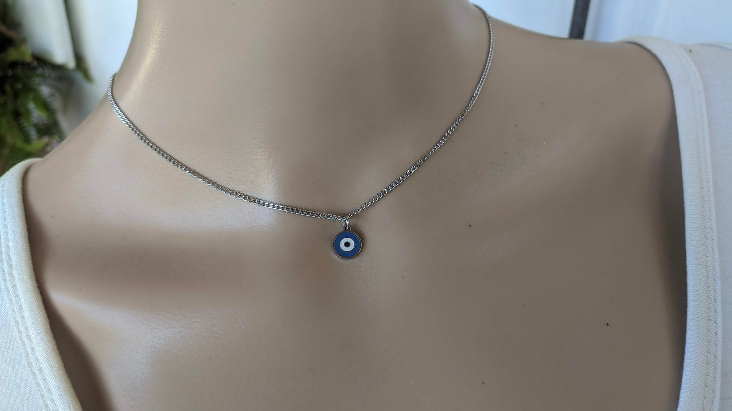 Tiny Evil Eye Necklace - Stainless jewelry - Gift for her - Tiny jewelry - Greek Gift