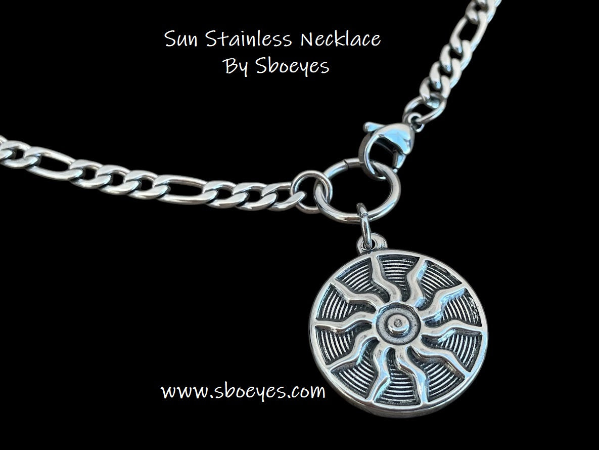 Sun Statement Necklace – Stainless Steel Figaro Chain Necklace - Gift for Her